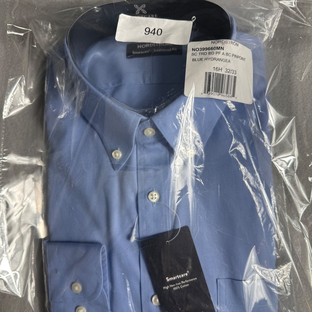 Nordstrom Smartcare Dress Shirt Mens 16.5 32/33 Blue Traditional Fit Cotton - Picture 10 of 10